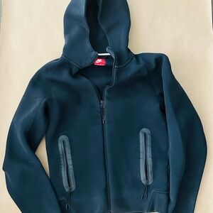 Nike Black Zip-Up Hoodie with Red Logo Patch